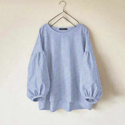 T-line Blue / S Blouse Women , O Neck, Long Sleeve,  Shirt  Tops (2 weeks delivery)