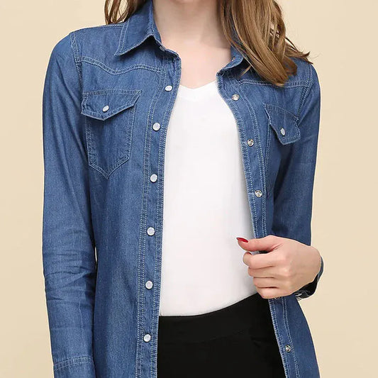 T-line Blue / S Denim Shirts / Blouse For Women,  Long Sleeve, Top, Blue Or Sky Blue Color, Jeans Blouses (2 weeks delivery)