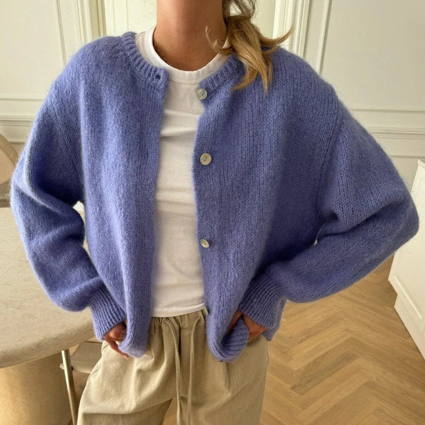 T-line Blue / S Women's Solid Color Cardigan ,  Long Sleeve,  Button,   Sweater Soft Knit,  Winter  / Fall  (2 weeks delivery)
