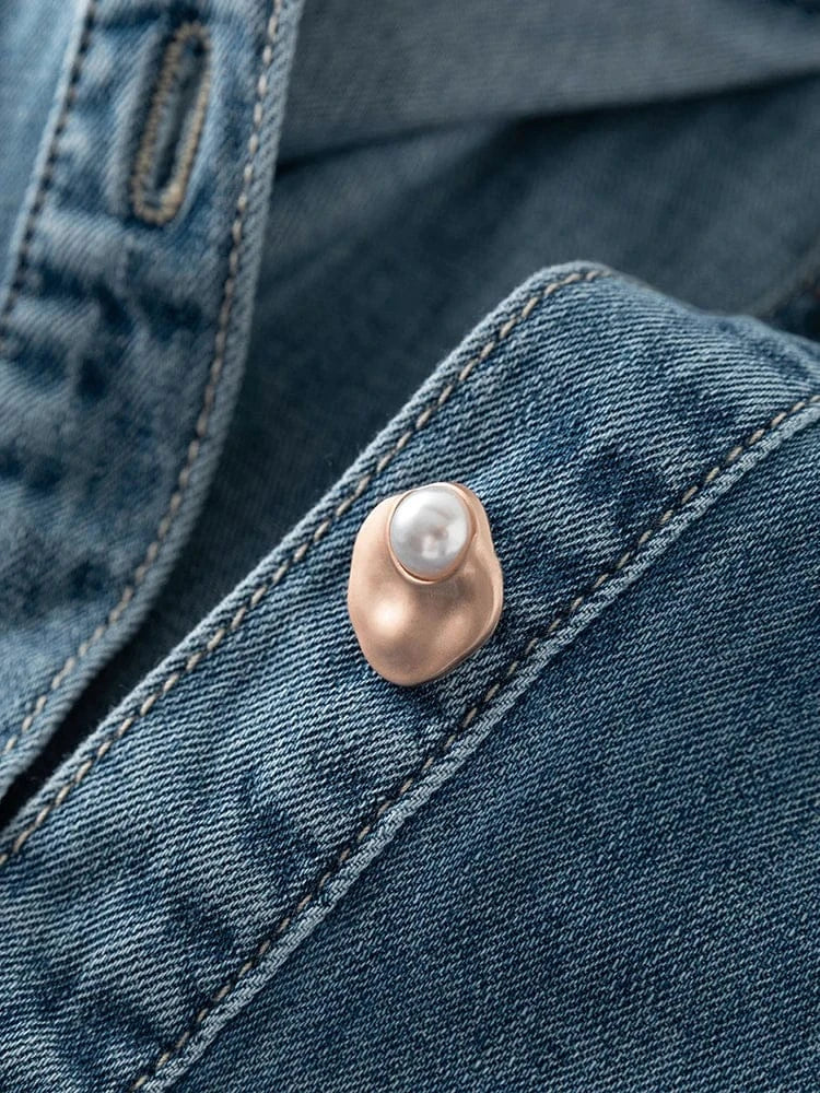 T-line Blue Soft Denim Shirt,  Female,  Autumn, Long Sleeves, V-Neck, Women Shirt, top  (2 weeks delivery)