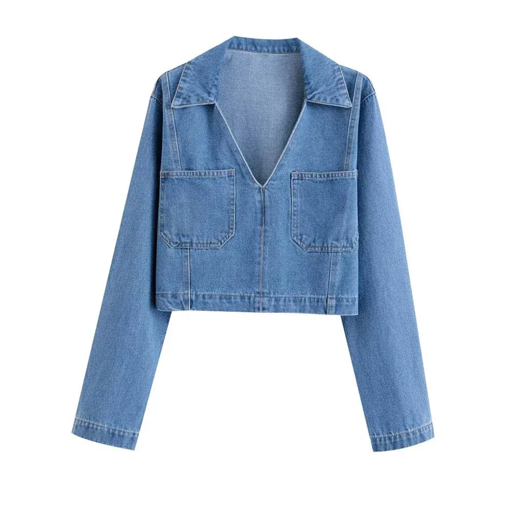 T-line Blue / XS Denim shirt, Pockets for Women, Lapel Collar, Long Sleeve, Blouses , Shirts, jeans (2 weeks delivery)