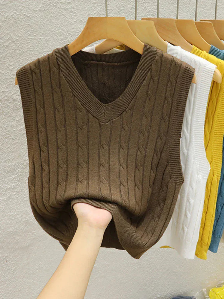 T-line Brown / One Size Basic  Striped Chain Elasticity Vests Women,  Autumn Winter Wild Crop Short Tops(2 weeks delivery)