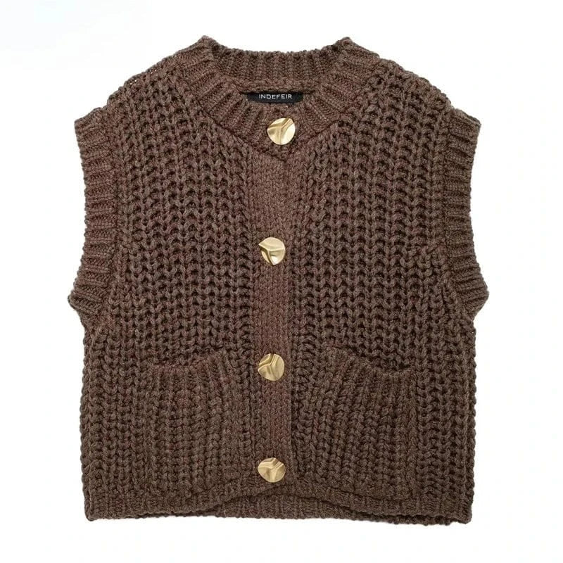 T-line Brown / One Size Women's Vest Outerwear Sleeveless Sweater Knit ,Autumn Winter (5 - 10 free delivery)