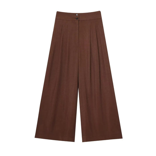 T-line Brown Pant / XS Women's Trouser/pant  Suits Sleeveless V-Neck Top,  With Belt,  Straight Pants,   2 Piece Set (2 weeks delivery)