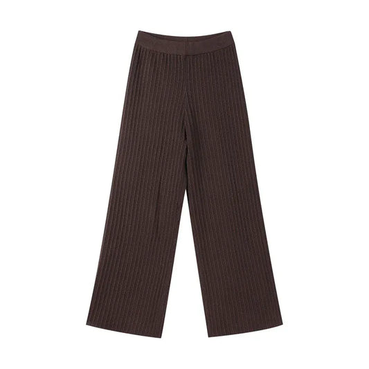 T-line Brown  Pants / XS Knitted Pants, top  women Set,  Half Sleeve Tops Elastic Waist Straight Trousers, pant, Autumn (2 weeks delivery)
