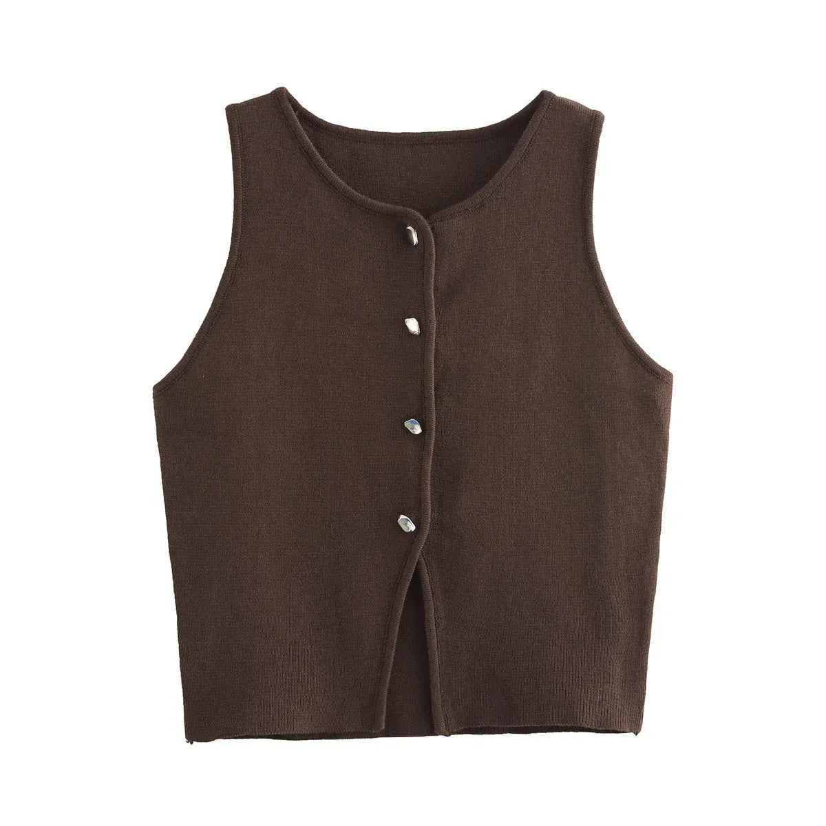 T-line Brown / S Knit Sleeveless Vest Women, Sweater, Vest Top,  Button  (2 weeks delivery)