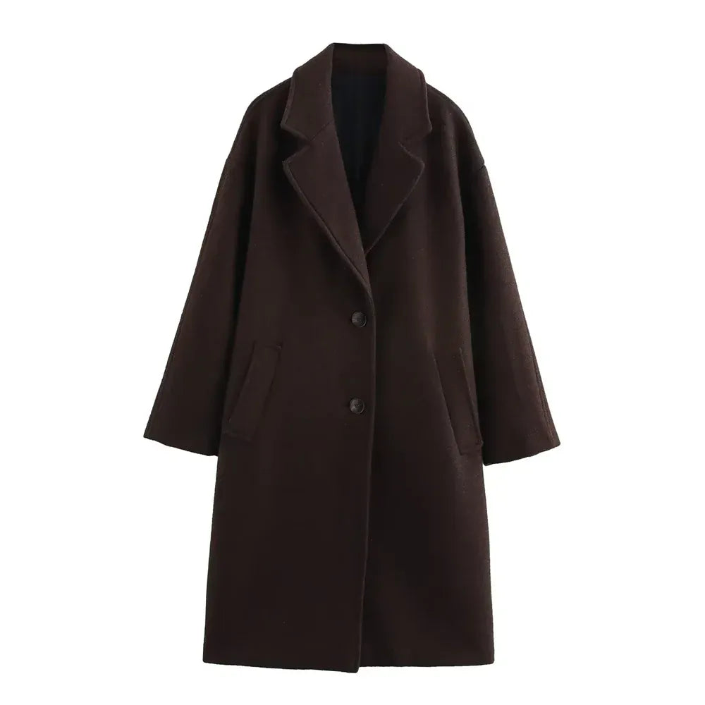 T-line Brown / XS women long sleeved single breasted winter , loose coat jacket (2 weeks delivery)