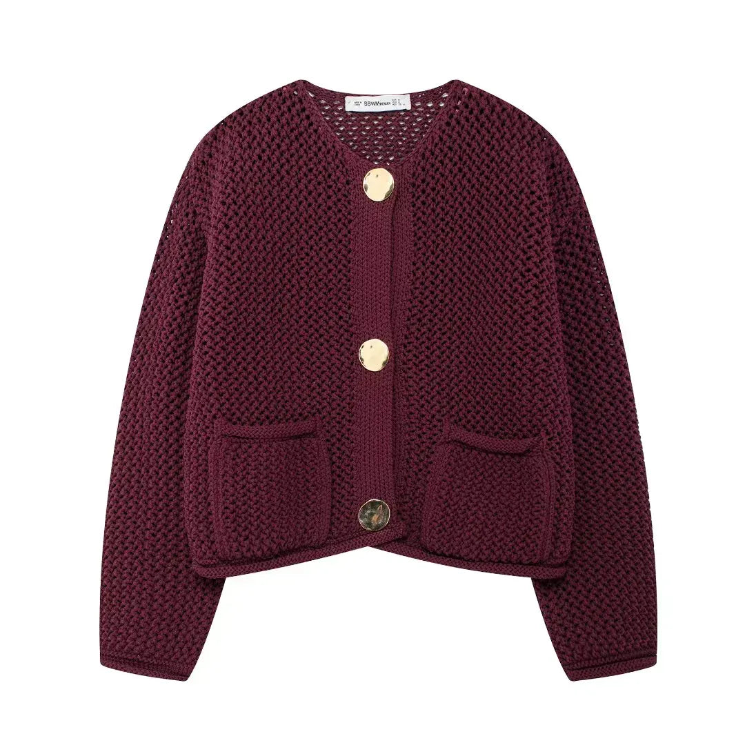 T-line Burgundy / Brown / S Autumn / Winter Knitted Cardigans For Women,  Button, Long Sleeve,  Female Sweater / Cardigans / Coat (2 weeks delivery)