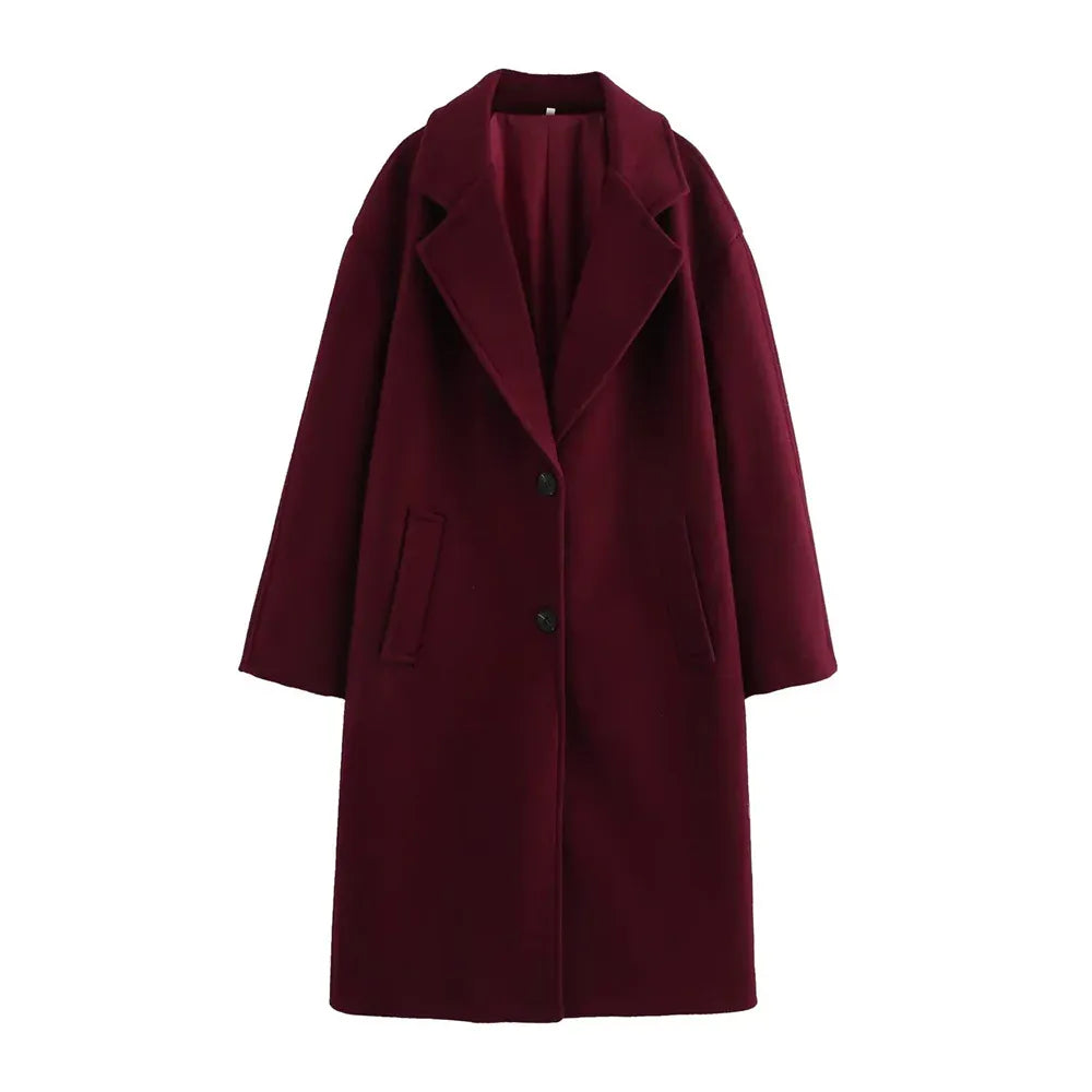 T-line Burgundy / XS women long sleeved single breasted winter , loose coat jacket (2 weeks delivery)