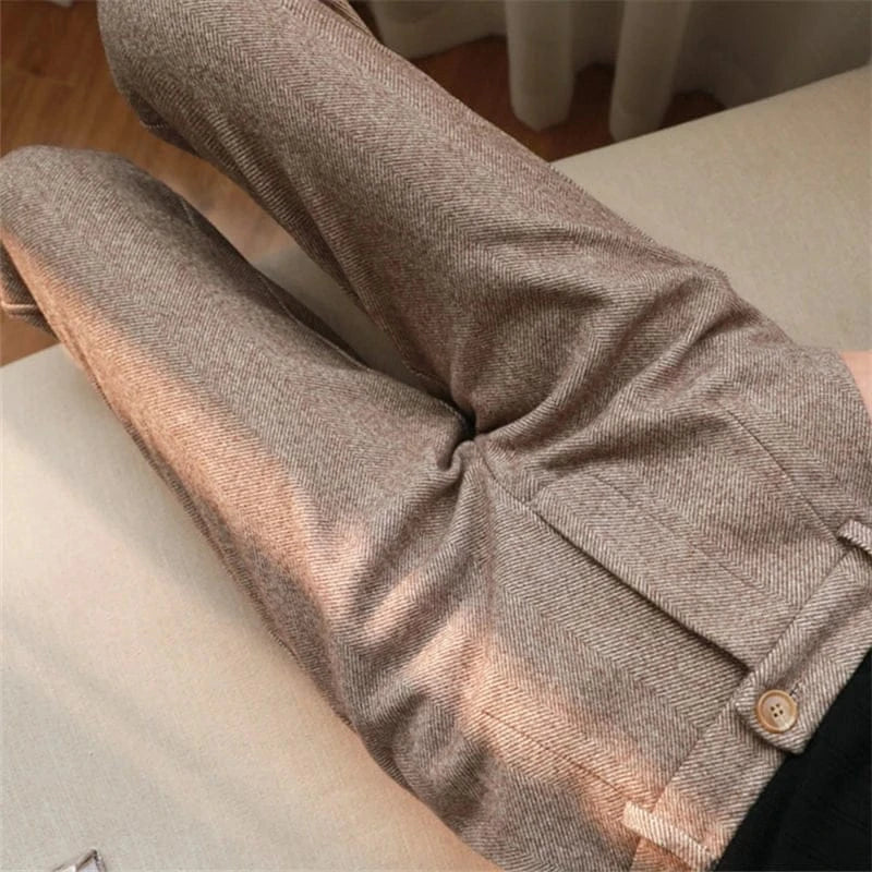 T-line Camel / S 40-49kg Woolen Pants Women's, Pencil Pants , Fall/Winter, High Waist, Elegant Casual,  Trousers, Female,  Pants (2 weeks delivery)