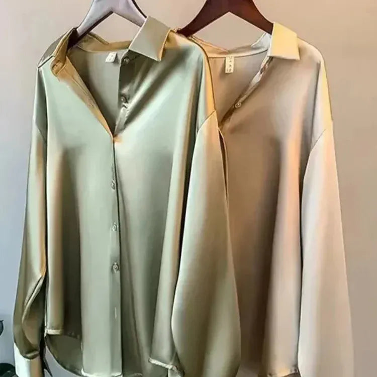 T-line Casual, Button, Silk, Tops,  Satin, Loose, Women Shirt,  Blouse (2 weeks delivery)