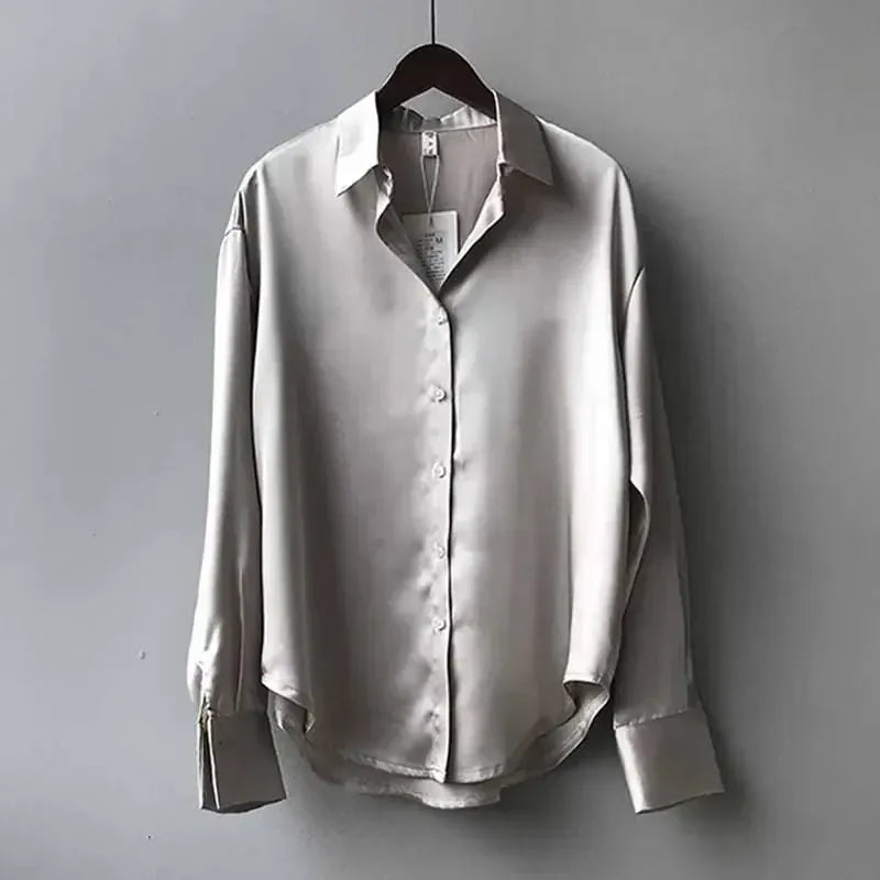 T-line Casual, Button, Silk, Tops,  Satin, Loose, Women Shirt,  Blouse (2 weeks delivery)