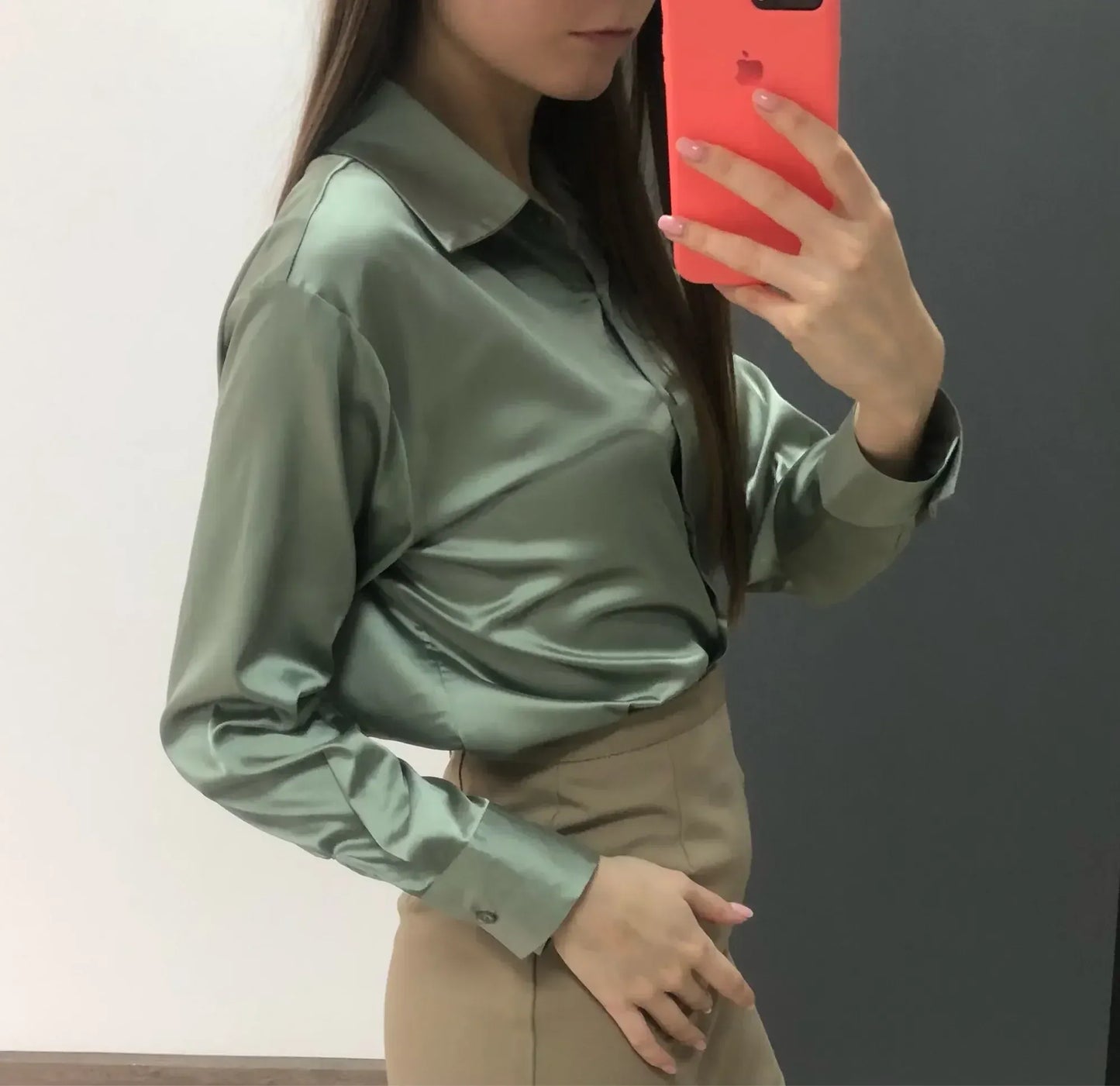 T-line Casual, Button, Silk, Tops,  Satin, Loose, Women Shirt,  Blouse (2 weeks delivery)