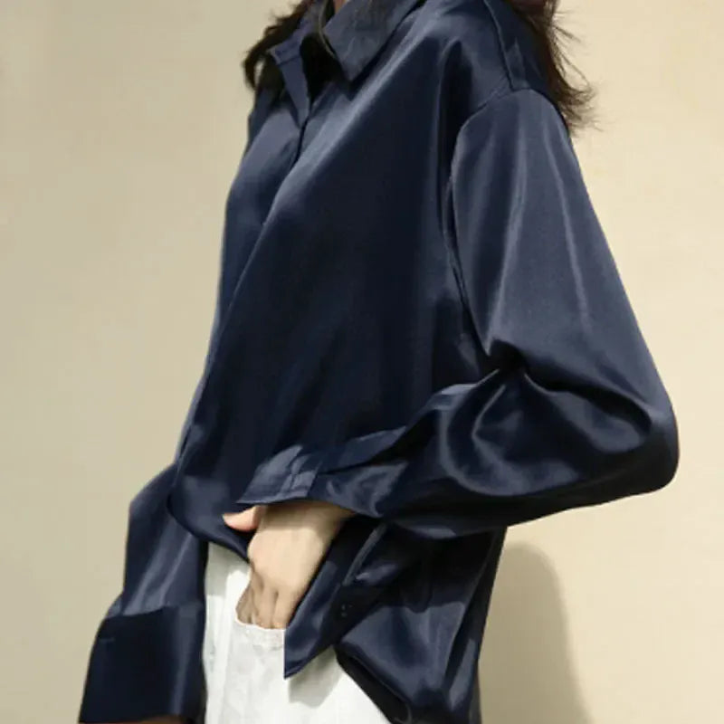 T-line Casual, Button, Silk, Tops,  Satin, Loose, Women Shirt,  Blouse (2 weeks delivery)
