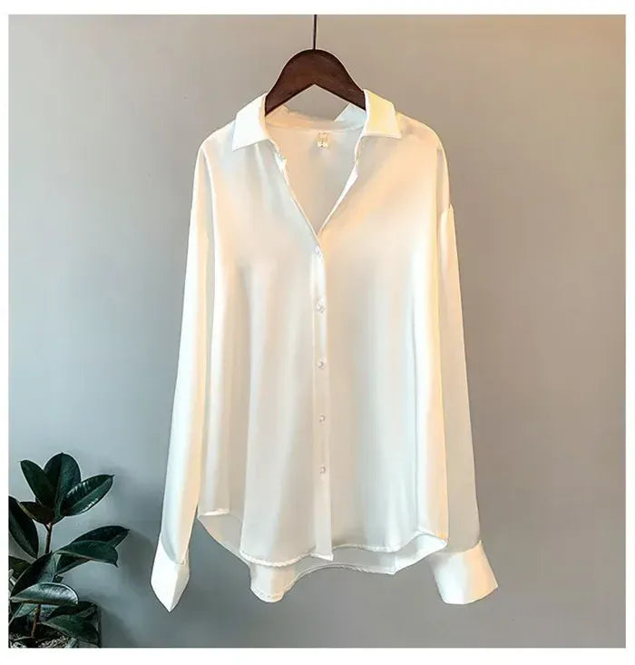 T-line Casual, Button, Silk, Tops,  Satin, Loose, Women Shirt,  Blouse (2 weeks delivery)