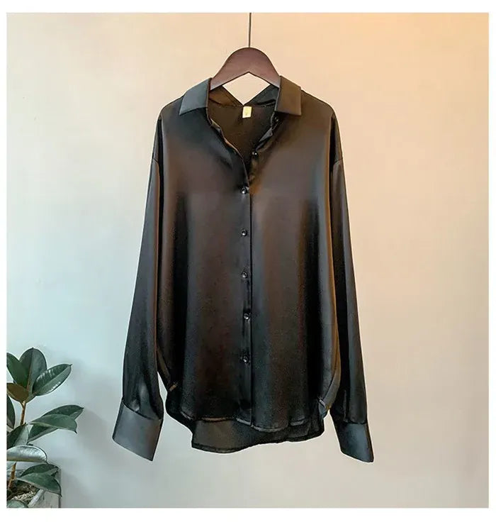 T-line Casual, Button, Silk, Tops,  Satin, Loose, Women Shirt,  Blouse (2 weeks delivery)