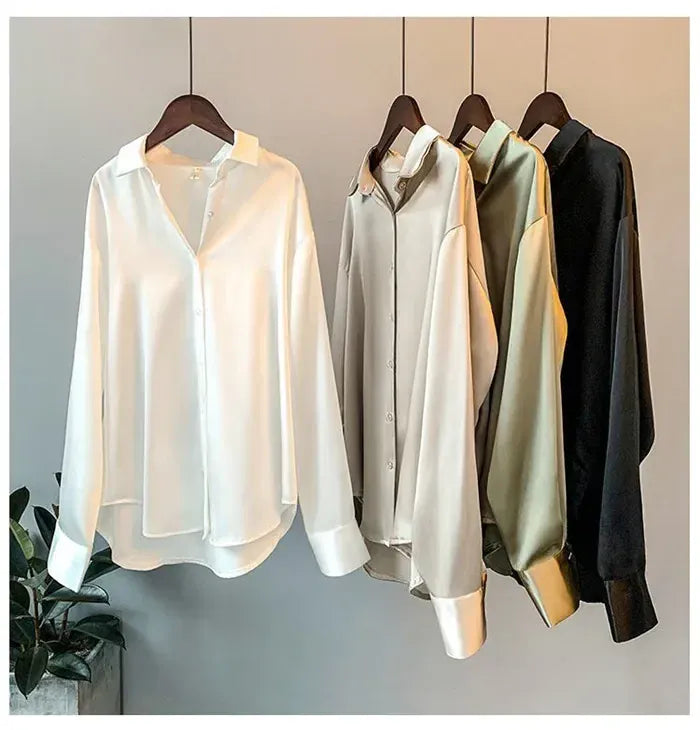 T-line Casual, Button, Silk, Tops,  Satin, Loose, Women Shirt,  Blouse (2 weeks delivery)