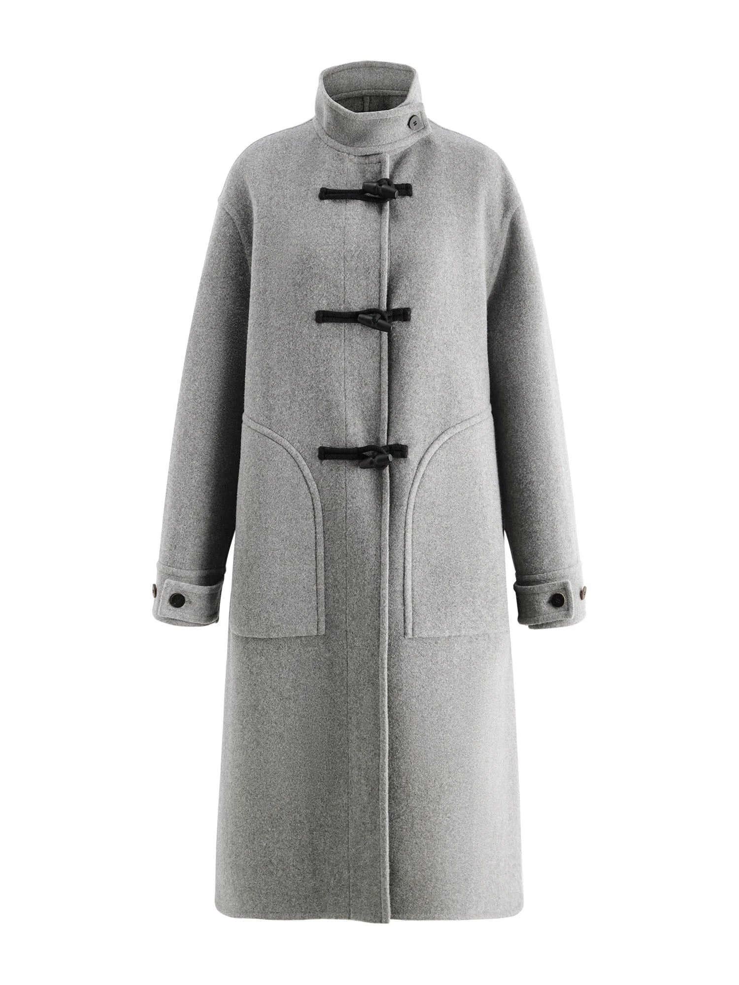 T-line Cement Gray / XXS Wool Coat  Women  Buttons, Standing Collar, and Double-Faced Design  (2 weeks delivery)