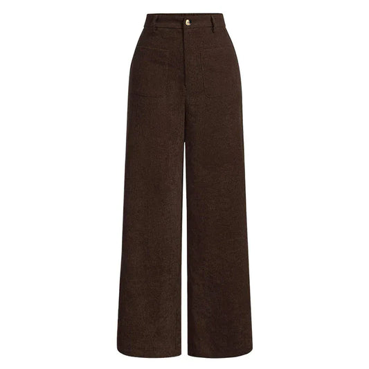 T-line Chocolate / S Women's , Pocket, Button,  Wide Leg Pants, High Waist Trousers ,  trouser for All Seasons (2 weeks delivery)