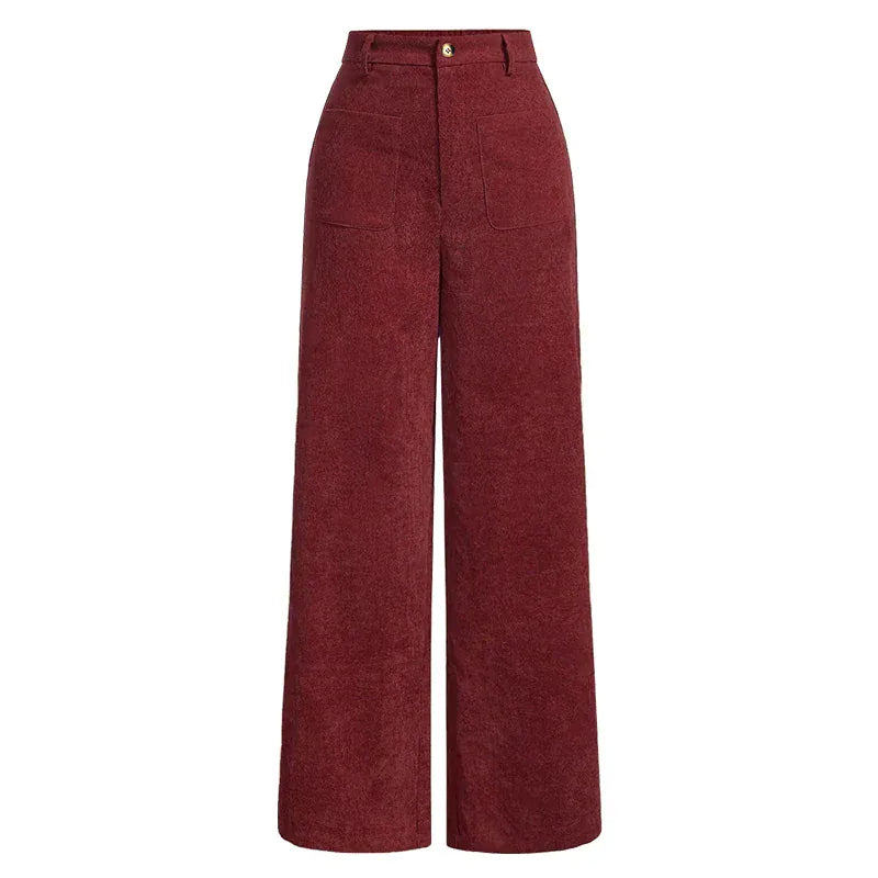 T-line Claret / S Women's , Pocket, Button,  Wide Leg Pants, High Waist Trousers ,  trouser for All Seasons (2 weeks delivery)