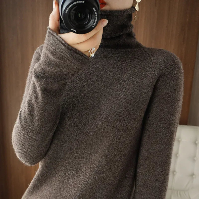 T-line Coffee / L (55-60)kg Autumn / Winter Women Sweaters,  Long Sleeve, Solid, Slim Fit,  Knit,  Warm B Pullovers (2 weeks delivery)