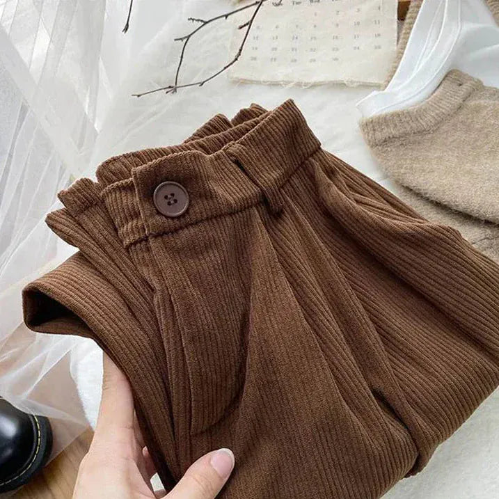 T-line Coffee / S High Waist  Pants Women, Spring / Fall, Straight, Full Length Trousers,  Pants (2 weeks delivery)