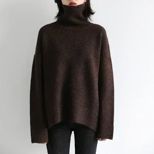 T-line Coffee / S Women's Sweater,  pullover, Loose,  Warm, Solid,  Knitwear,  Autumn / Winter  (2 weeks delivery)