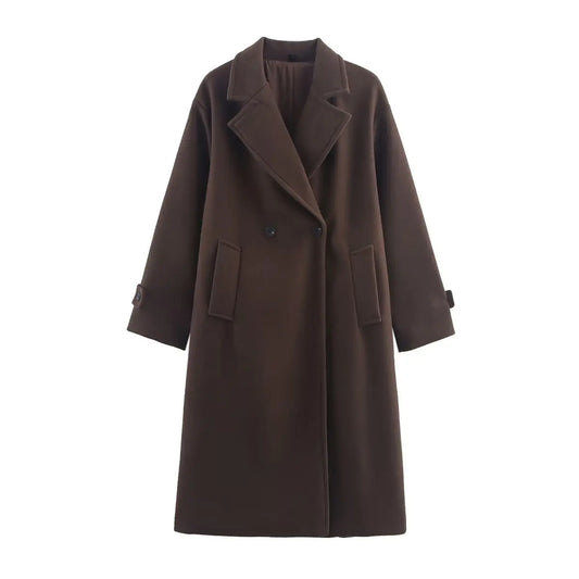 T-line Coffee / XS Autumn Winter Soft Loose Long-sleeved Woolen Coat Jacket , Women's  Woolen coat (2 weeks delivery)