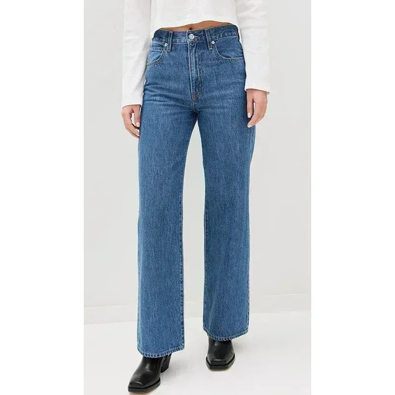 T-line Dark Blue / S Jeans Women,  High Waisted, Thin Stretch Denim Pants, Female Straight Leg Trousers (2 weeks delivery)
