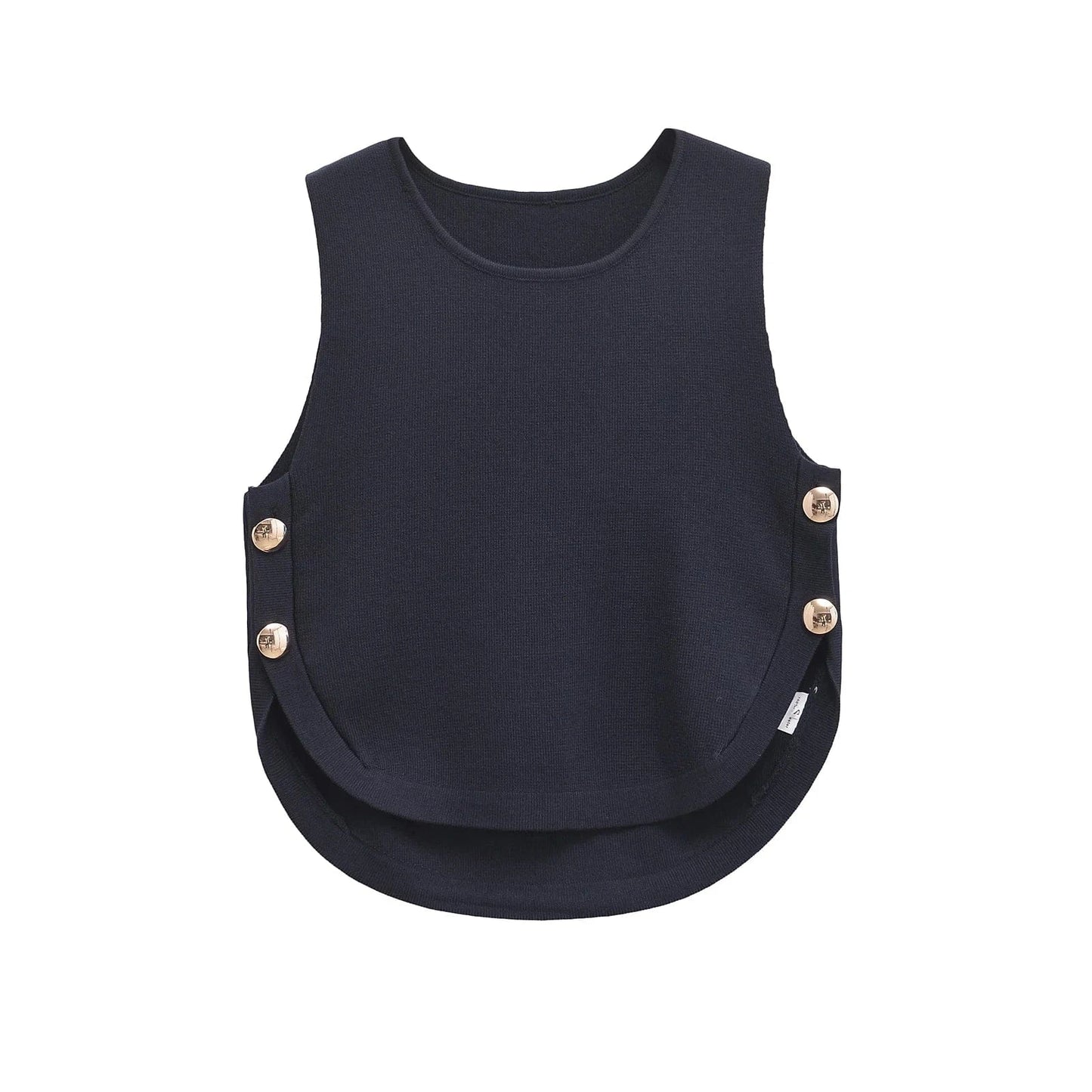 T-line Dark Blue / S Woman Side Buttons Knitted Vest, Casual Slim Sleeveless , O Neck , Autumn Crop (2 weeks delivery)