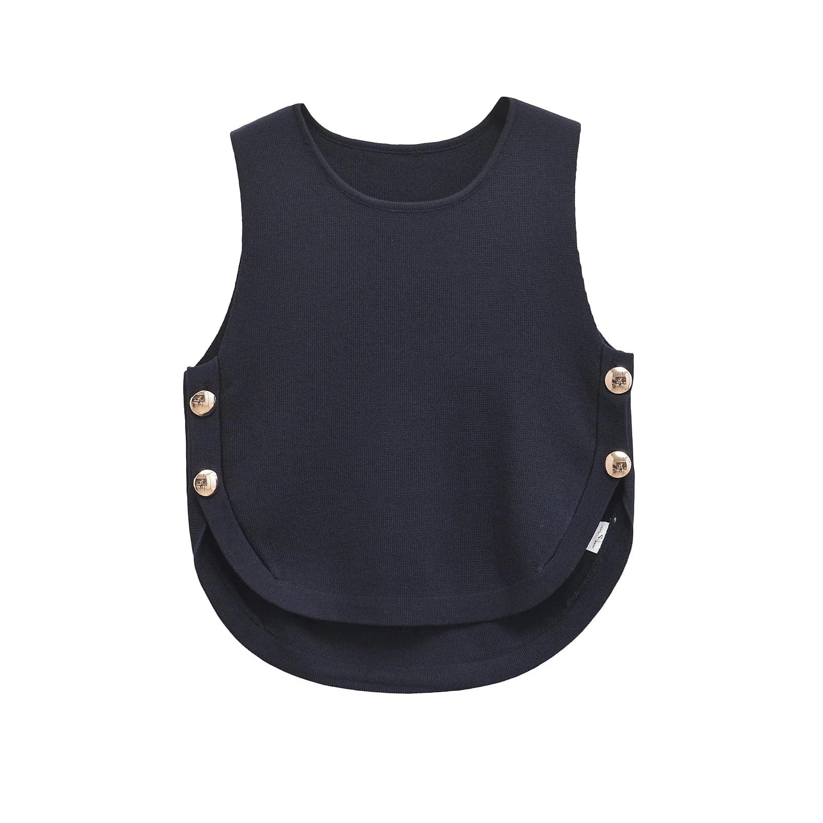 T-line Dark Blue / S Woman Side Buttons Knitted Vest, Casual Slim Sleeveless , O Neck , Autumn Crop (2 weeks delivery)