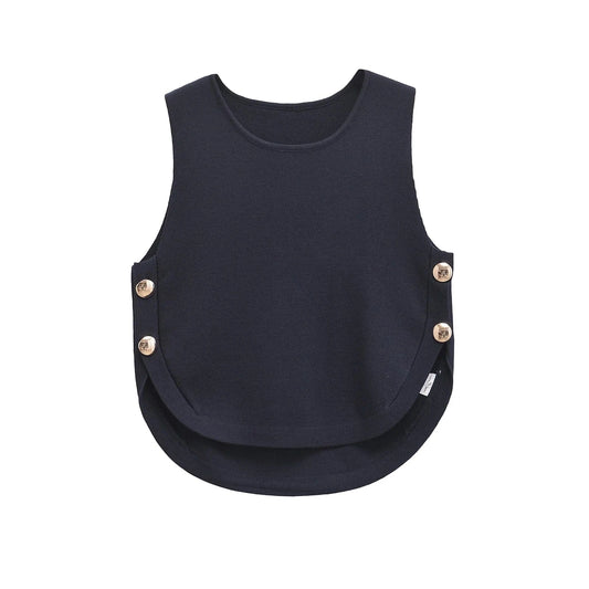 T-line Dark Blue / S Woman Side Buttons Knitted Vest, Casual Slim Sleeveless , O Neck , Autumn Crop (2 weeks delivery)