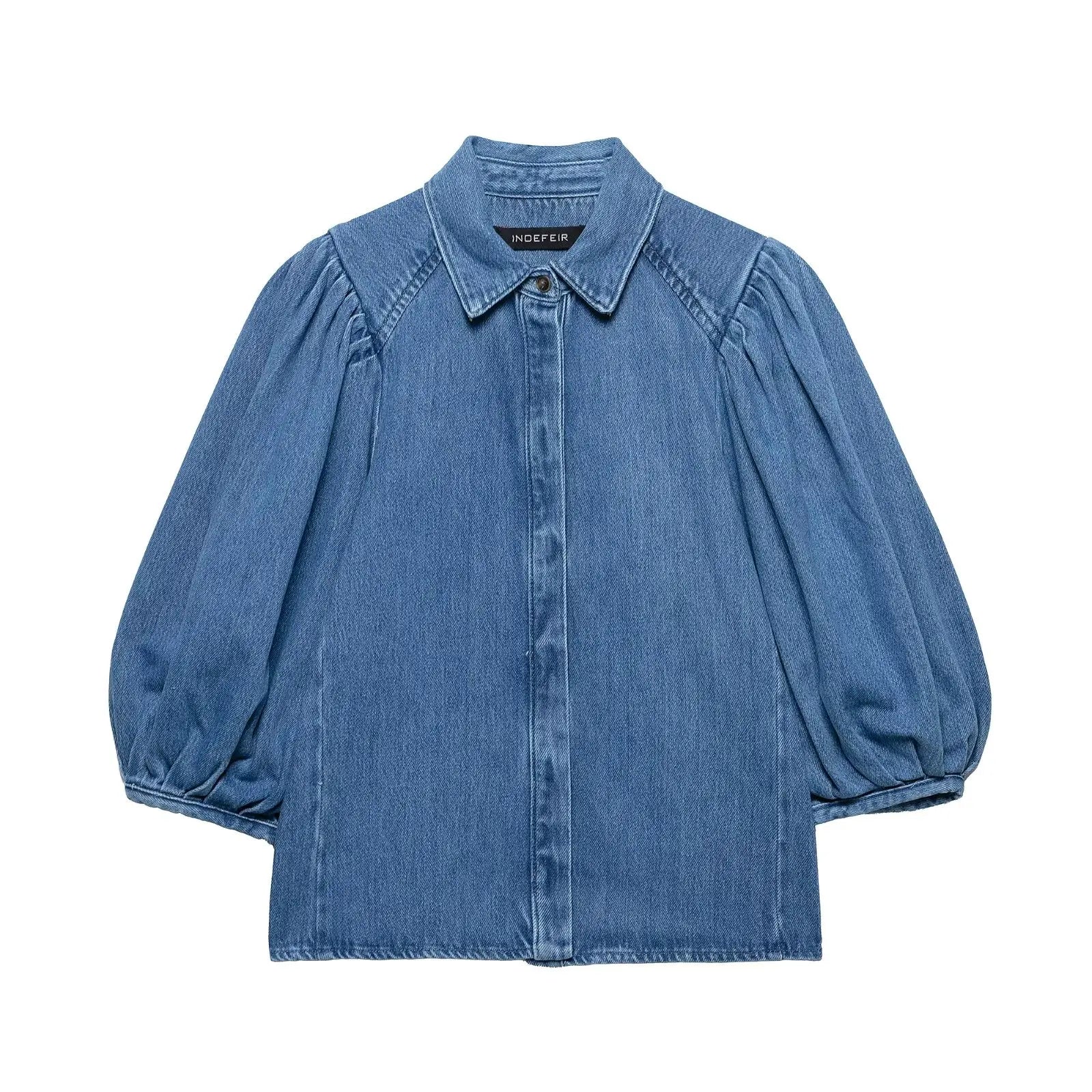 T-line Dark Blue / XS Women, Denim, Blouse,  Half Sleeve, Shirt,  Tops (2 weeks delivery)