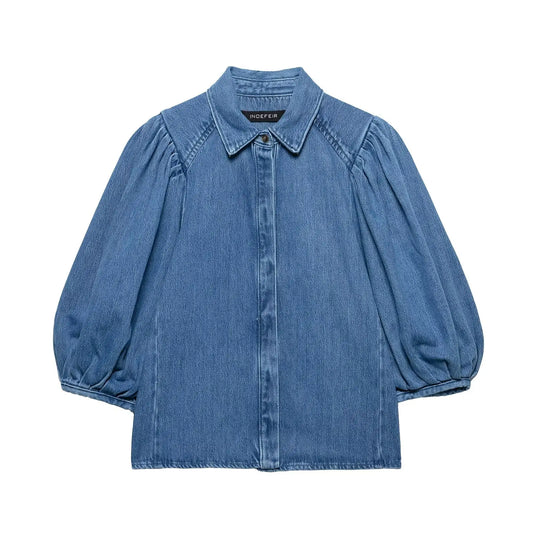 T-line Dark Blue / XS Women, Denim, Blouse,  Half Sleeve, Shirt,  Tops (2 weeks delivery)