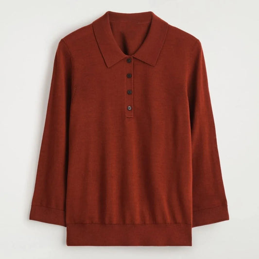 T-line Dark brown / XS women's casual  Polo collar wool, knitted sweater, pullover (2 weeks delivery)