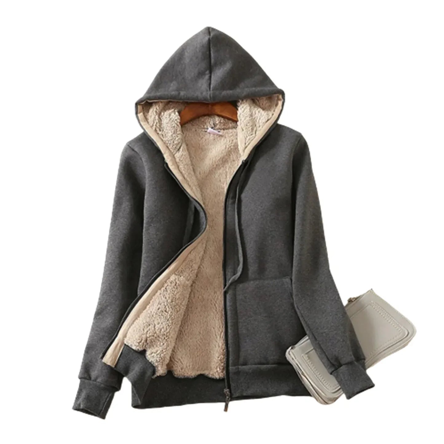 T-line Dark Gray / S Women's Thick Hoodie Jacket,  with Pocket, Front Zipper Warm Coat, Long Sleeve jacket (2 weeks delivery)