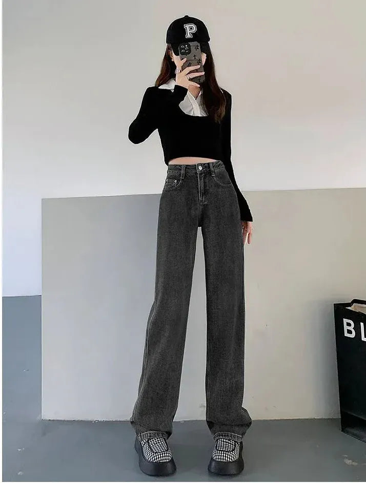 T-line Dark Gray / XS Basic Jeans For Women, High Waist,  Wide Leg,  Jeans, pant, trouser  (2 weeks delivery)
