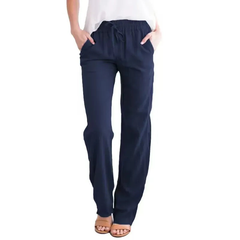 T-line Deep Blue / S Spring/Summer Women's  Solid Cotton  Loose Wide Leg Pants / trouser  (2 weeks delivery)