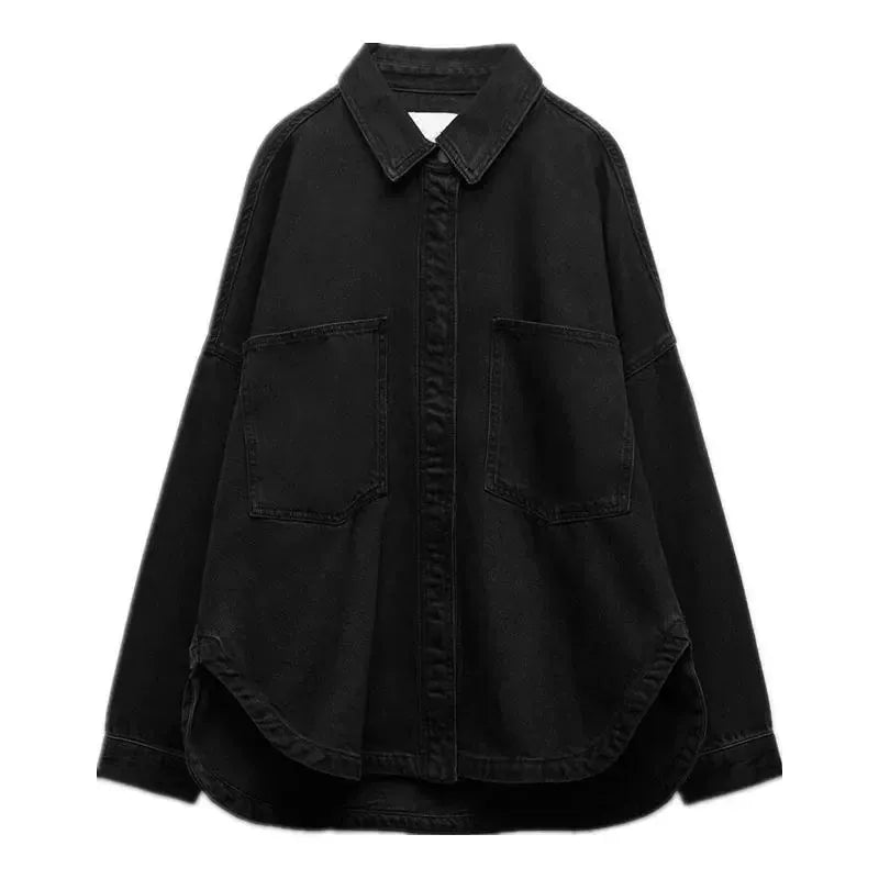 T-line Denim Jacket large pockets,  loose,  women's shirt-style denim, summer / autumn /spring  jacket, shirt, jeans (2 weeks delivery)