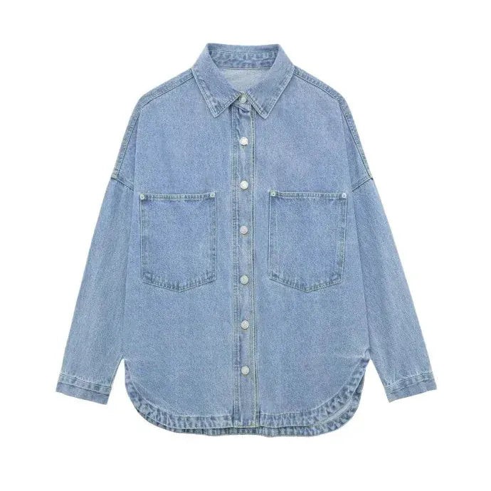 T-line Denim Jacket large pockets,  loose,  women's shirt-style denim, summer / autumn /spring  jacket, shirt, jeans (2 weeks delivery)
