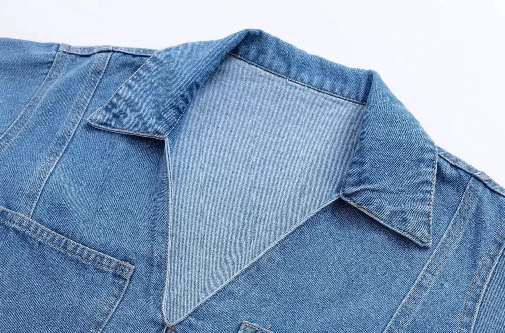 T-line Denim shirt, Pockets for Women, Lapel Collar, Long Sleeve, Blouses , Shirts, jeans (2 weeks delivery)