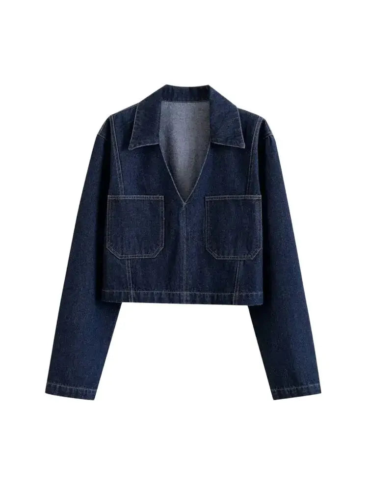 T-line Denim shirt, Pockets for Women, Lapel Collar, Long Sleeve, Blouses , Shirts, jeans (2 weeks delivery)