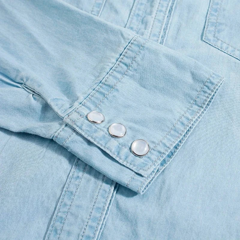 T-line Denim Shirts & Blouses Women, Long Sleeve, Top,  Single Buttons, Tops Shirts, With Pockets (2 weeks delivery)