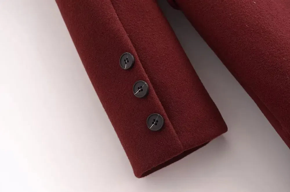 T-line Double Breasted Woolen Coat for Women, Long Sleeve, Flap Pockets,Outerwear, Overcoat(2 weeks delivery)