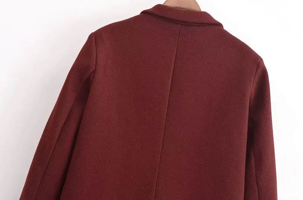 T-line Double Breasted Woolen Coat for Women, Long Sleeve, Flap Pockets,Outerwear, Overcoat(2 weeks delivery)