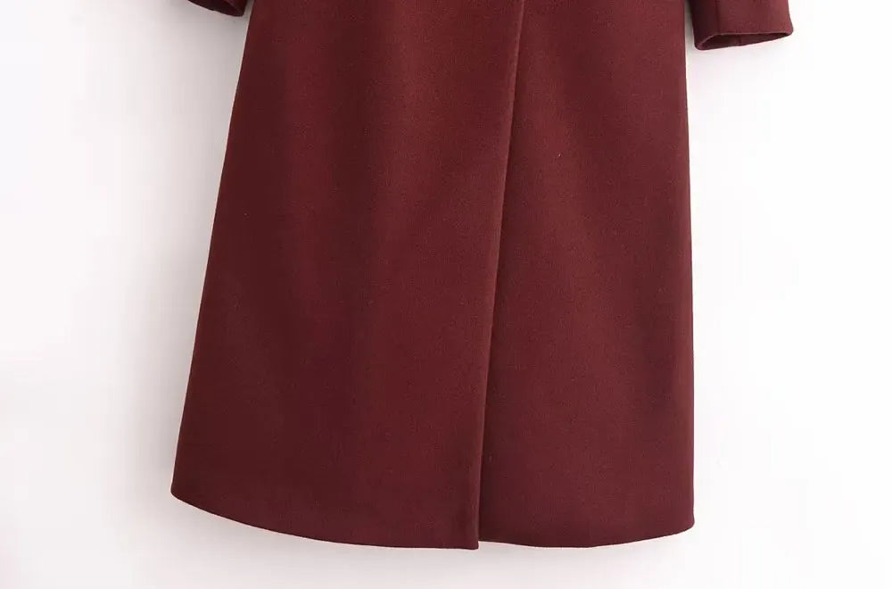 T-line Double Breasted Woolen Coat for Women, Long Sleeve, Flap Pockets,Outerwear, Overcoat(2 weeks delivery)