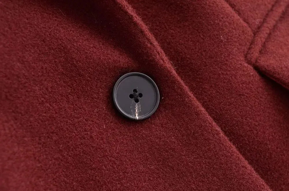 T-line Double Breasted Woolen Coat for Women, Long Sleeve, Flap Pockets,Outerwear, Overcoat(2 weeks delivery)