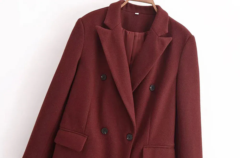 T-line Double Breasted Woolen Coat for Women, Long Sleeve, Flap Pockets,Outerwear, Overcoat(2 weeks delivery)