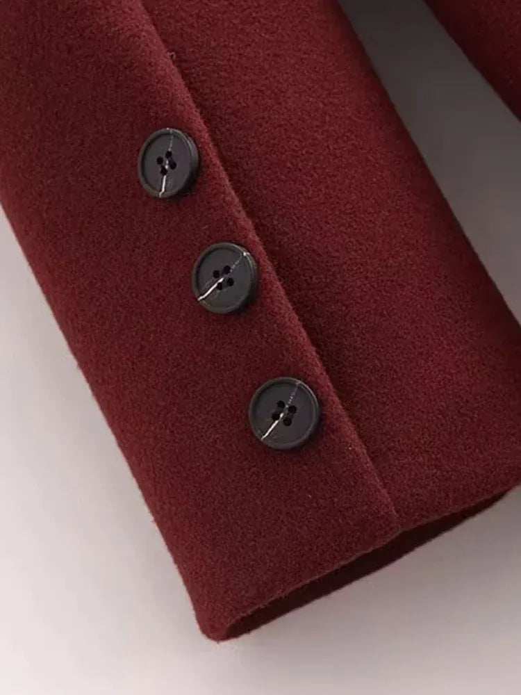 T-line Double Breasted Woolen Coat for Women, Long Sleeve, Flap Pockets,Outerwear, Overcoat(2 weeks delivery)