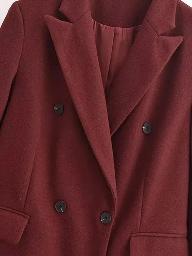 T-line Double Breasted Woolen Coat for Women, Long Sleeve, Flap Pockets,Outerwear, Overcoat(2 weeks delivery)